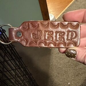 Jeep Embossed Tan Leather Keyring